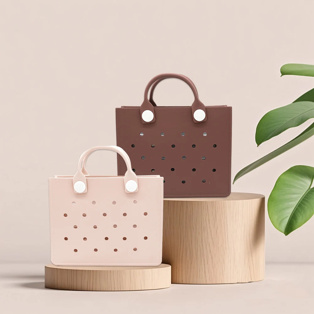 New EVA Leather Large Tote Bag for Women Fashion Solid Color Zipper Female Shoulder Bag Ladies Beach Bag Waterproof Fit Charms