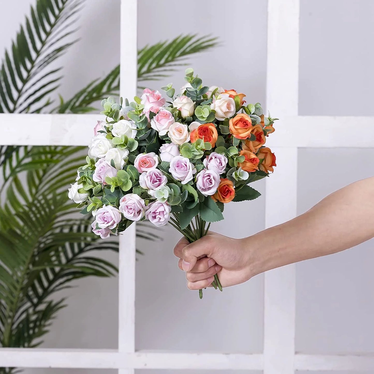 1pcs Artificial Flowers Bouquet Rose Eucalyptus Leaves Wedding Decoration Peony Fake Flower for Party Home Decor Outdoor