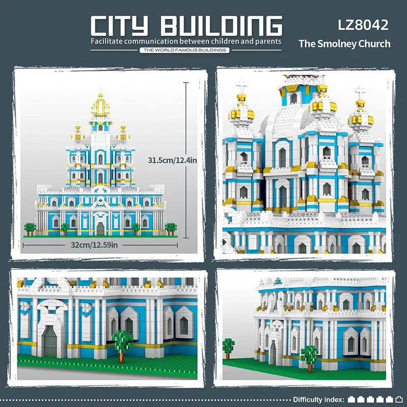 3737PCS Smolny Church Model Building Blocks World Famous Attractions Architectural Street View Bricks Kids DIY Toys Holiday Gift