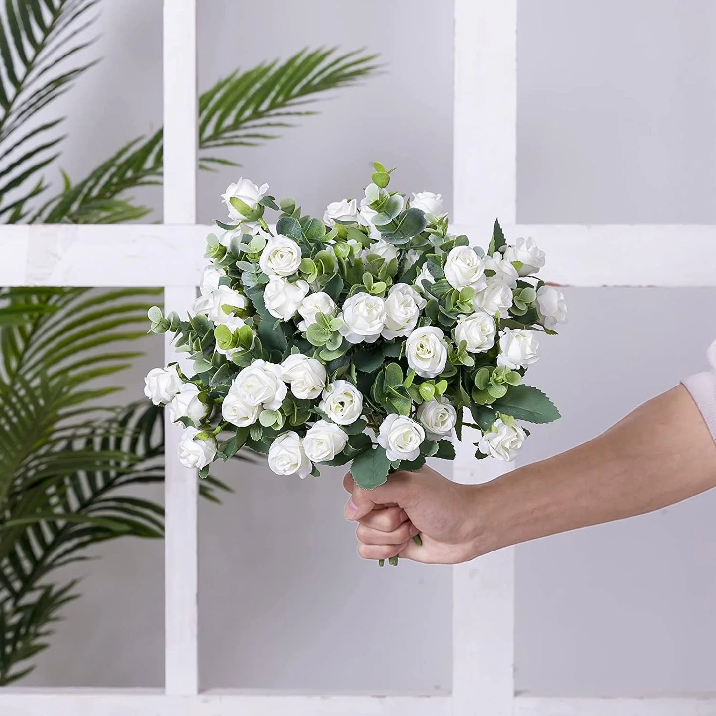 1pcs Artificial Flowers Bouquet Rose Eucalyptus Leaves Wedding Decoration Peony Fake Flower for Party Home Decor Outdoor