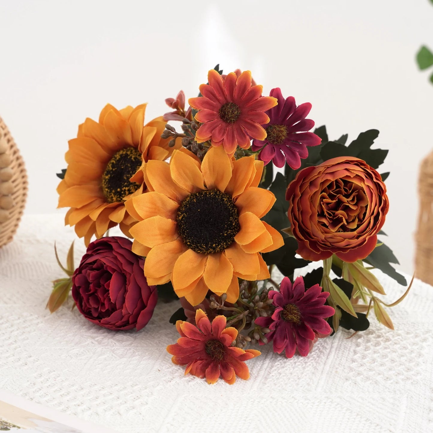 1/4pcs Sunflowers peony Artificial Flowers  Fall Summer Decor, Fake Fall Flowers Silk Faux Sunflower Bouquet Arrangement for Vas
