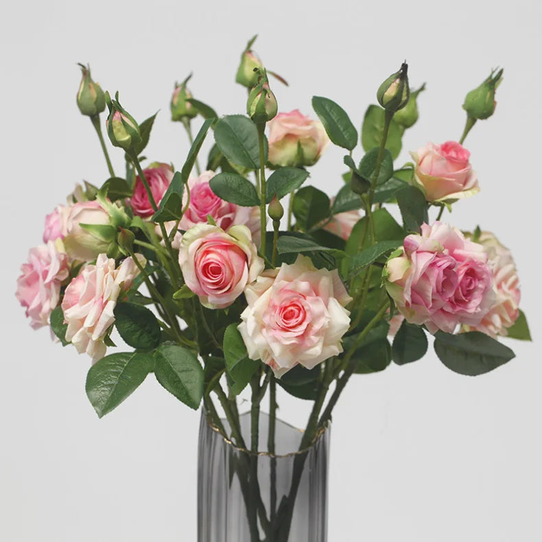 3 Heads High Quality Rose Fake Flowers Artificial Hand Feel Mosturizing Flowers Plants Home Living Room Office Party Decoration