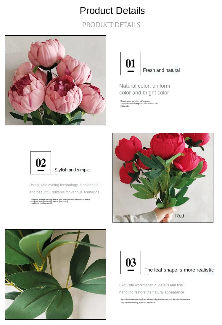 Simulation 10 Core-spun Peony Bouquets for Home Living Room Dining Table Wedding Decoration Fake Artificial Flowers High Quality