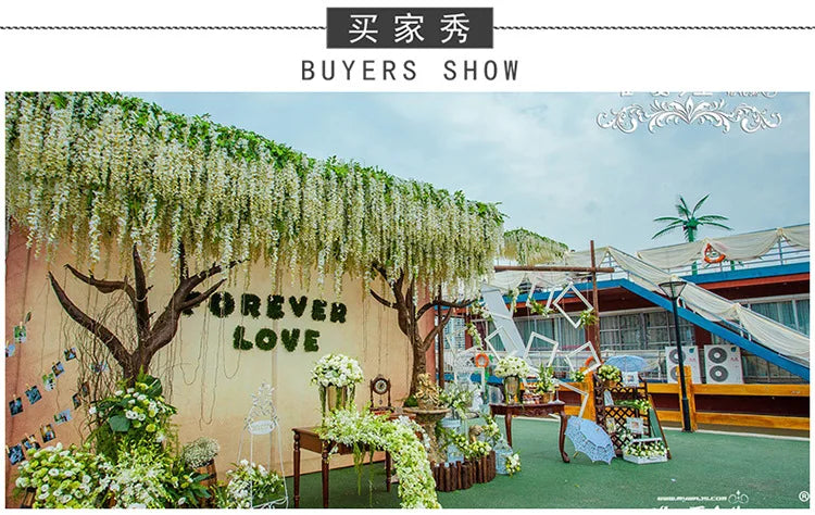 12pcs Wisteria Artificial Flowers Vine Wreath Wedding Arch Decoration Leaf Rattan Trailing Silk Flower Ivy Wall Decor Plants