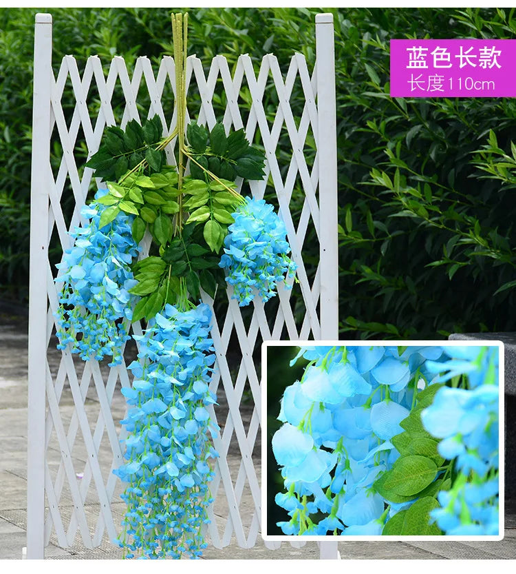 12pcs Wisteria Artificial Flowers Vine Wreath Wedding Arch Decoration Leaf Rattan Trailing Silk Flower Ivy Wall Decor Plants