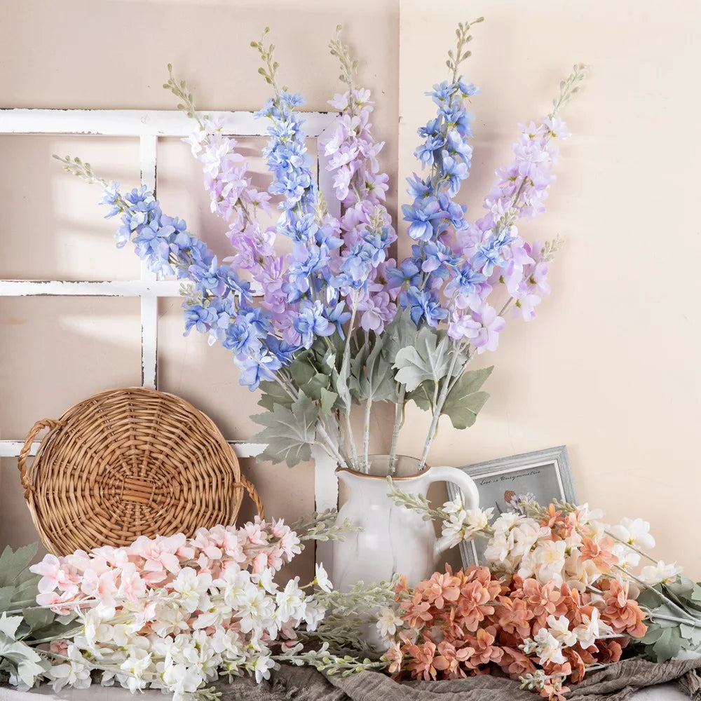 Yannew 3pcs 85cm Delphinium Artificial Flowers Long Stem Silk Hyacinth Wedding Flower Arrangements Decoration Home Room Decor