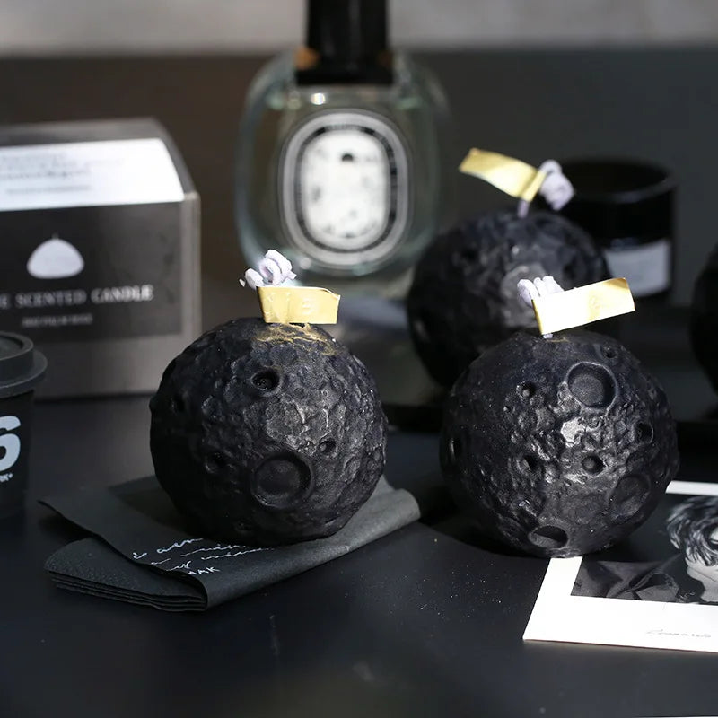 3D Meteorite Scented Candles Black Geometry Moon Candle Creative Gift Birthday Nordic for Home Decor Bedroom Scented Souvenir