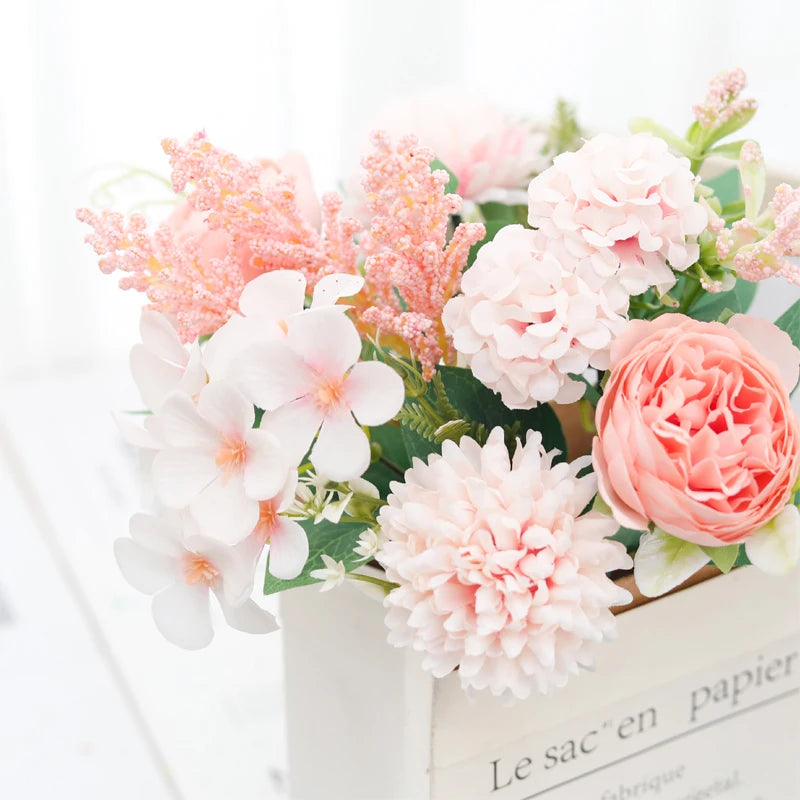 Artificial Flowers Pink Silk Bride Bouquets Peony Wedding Supplies Home Room Garden Decoration Fake Floral Valentine's Day Gifts