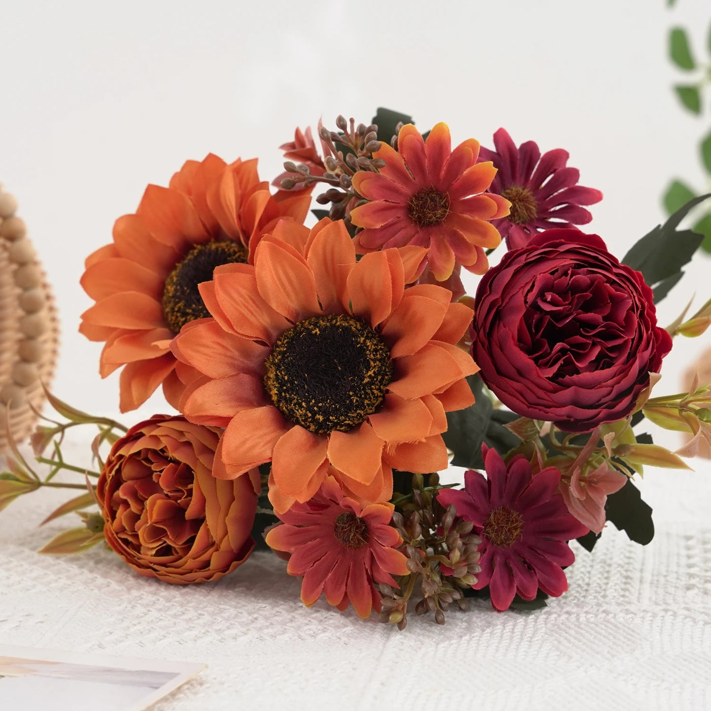 1/4pcs Sunflowers peony Artificial Flowers  Fall Summer Decor, Fake Fall Flowers Silk Faux Sunflower Bouquet Arrangement for Vas
