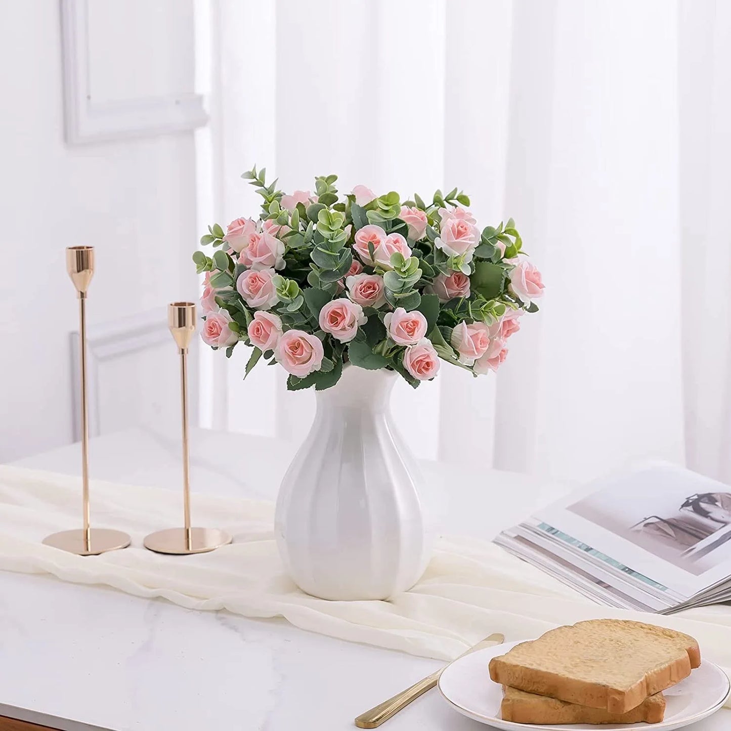 1pcs Artificial Flowers Bouquet Rose Eucalyptus Leaves Wedding Decoration Peony Fake Flower for Party Home Decor Outdoor