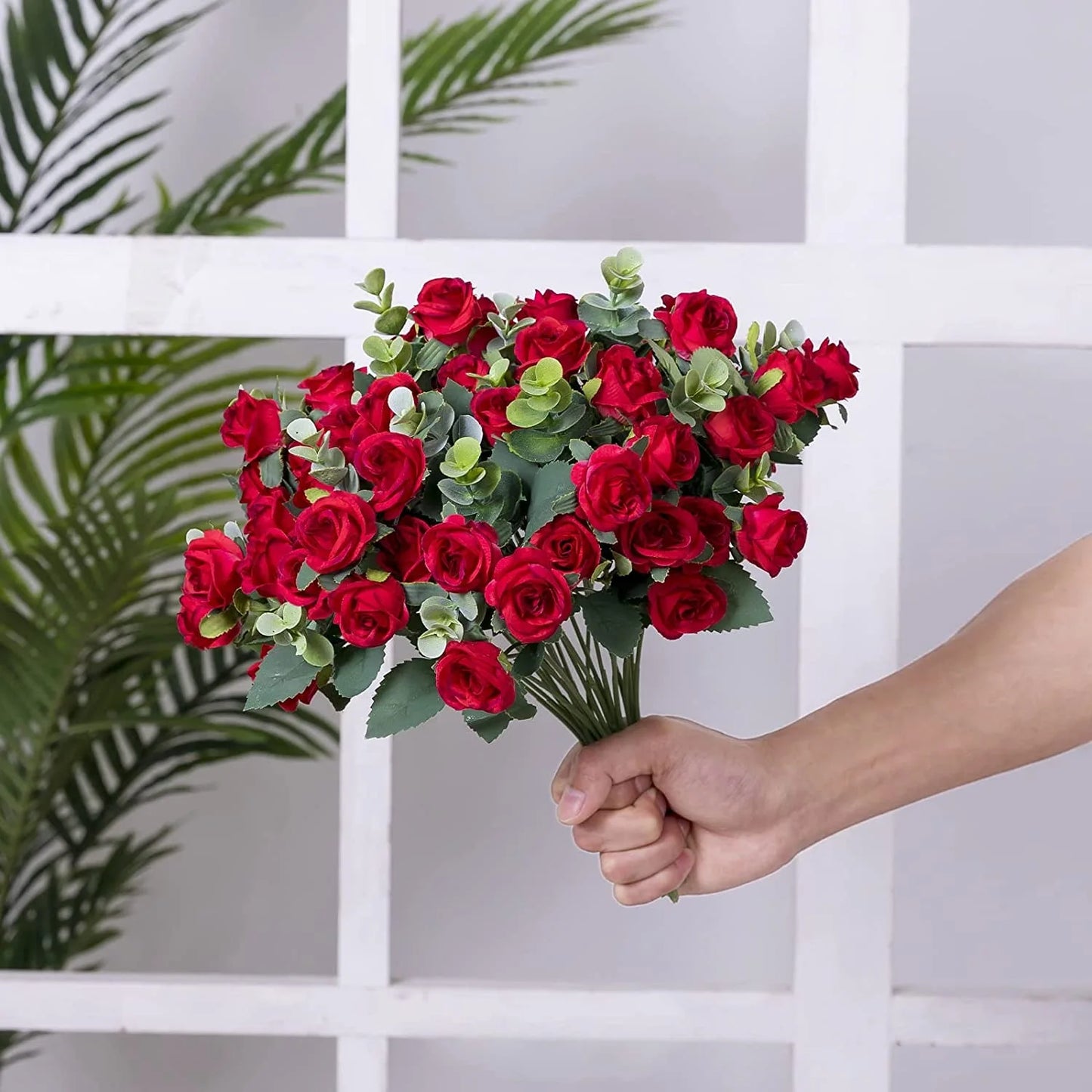 1pcs Artificial Flowers Bouquet Rose Eucalyptus Leaves Wedding Decoration Peony Fake Flower for Party Home Decor Outdoor