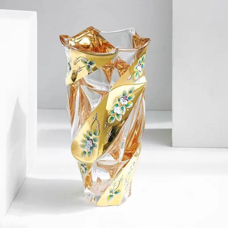 Thickened crystal glass vase decoration Upscale living room table decoration glass water raised flower arrangements fresh flower