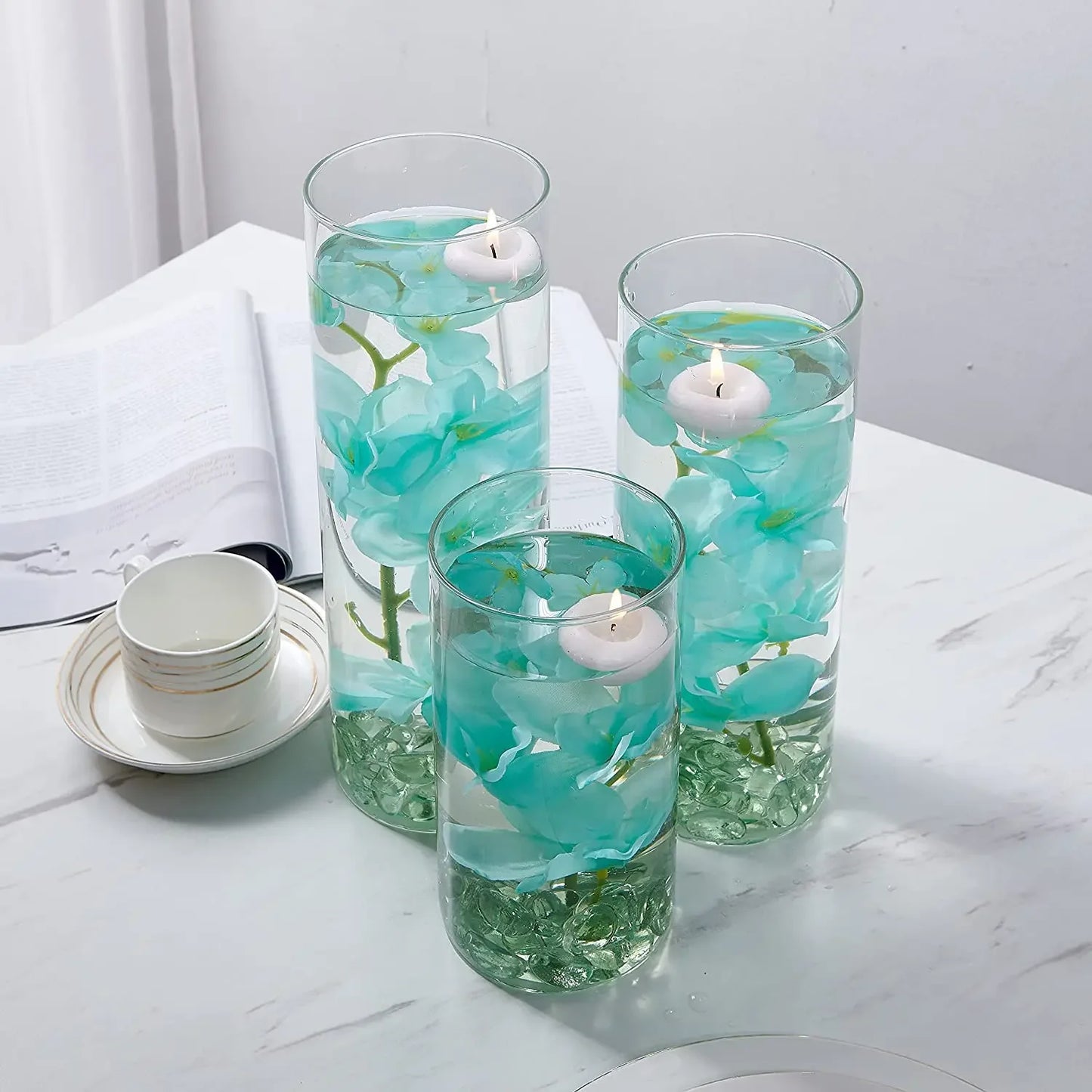 10pcs Artificial Orchids Flowers Blue Long Stems in Bulk for Wedding Home