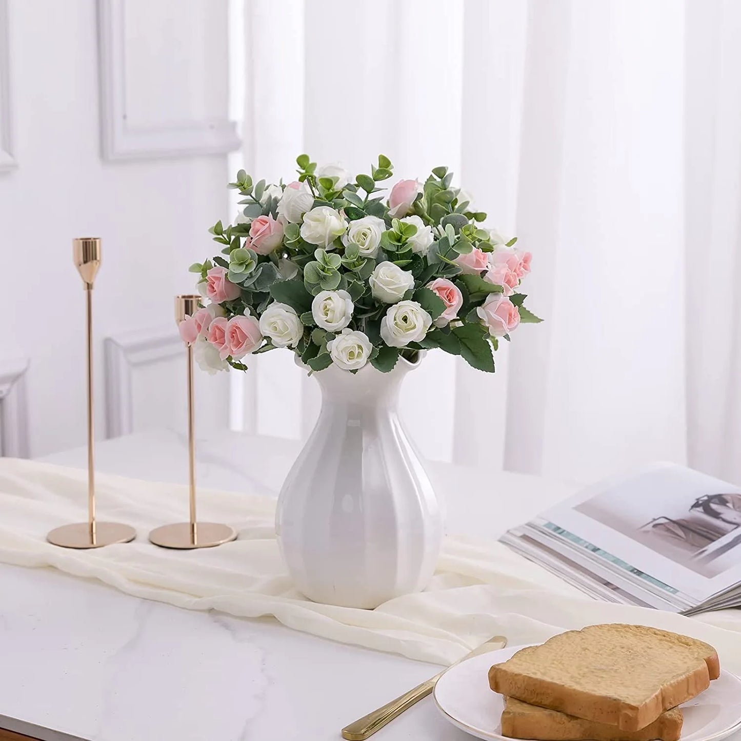 1pcs Artificial Flowers Bouquet Rose Eucalyptus Leaves Wedding Decoration Peony Fake Flower for Party Home Decor Outdoor