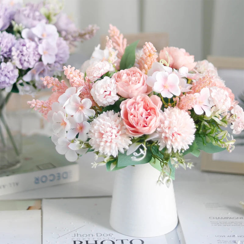 Artificial Flowers Pink Silk Bride Bouquets Peony Wedding Supplies Home Room Garden Decoration Fake Floral Valentine's Day Gifts