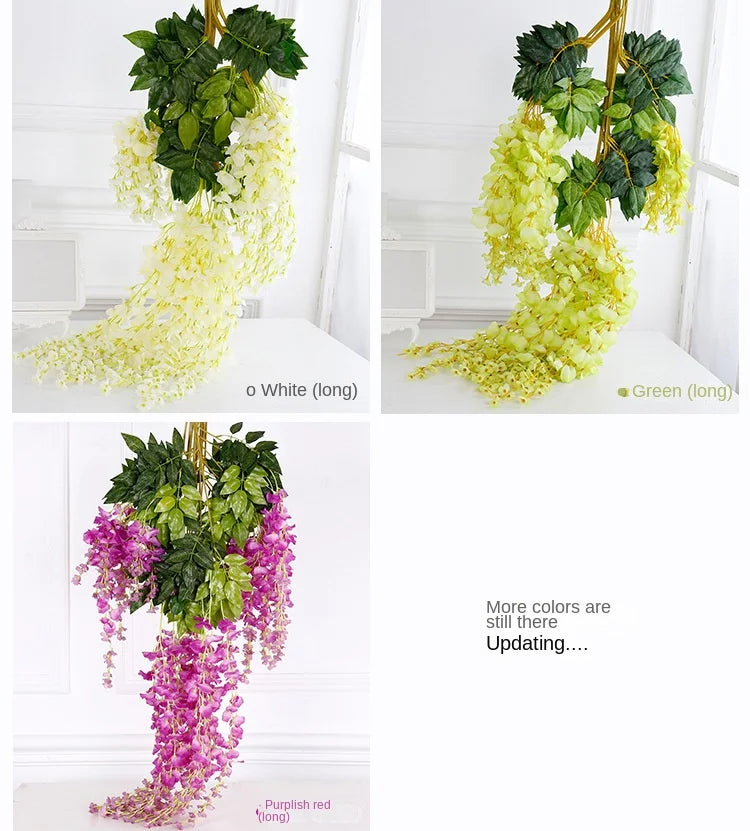12pcs Wisteria Artificial Flowers Vine Wreath Wedding Arch Decoration Leaf Rattan Trailing Silk Flower Ivy Wall Decor Plants