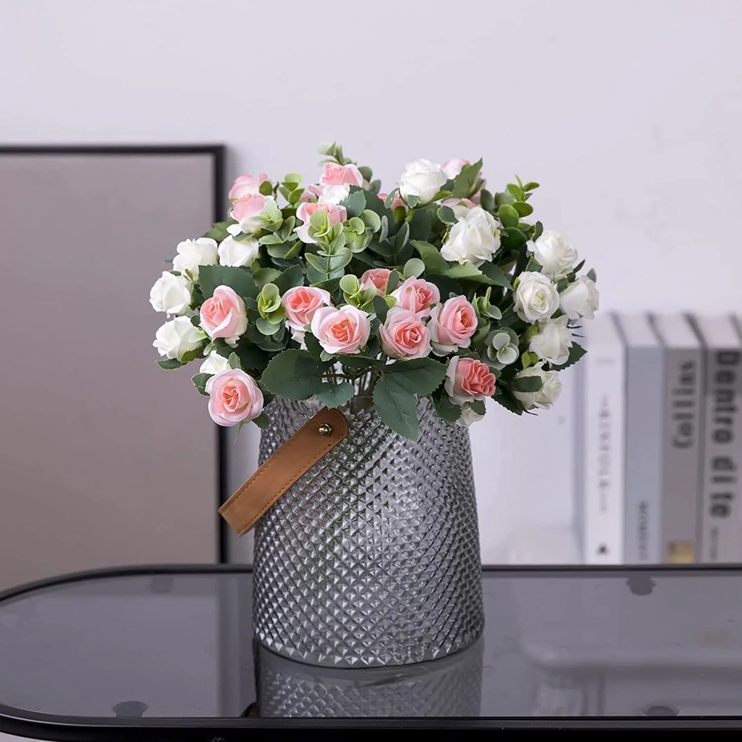 1pcs Artificial Flowers Bouquet Rose Eucalyptus Leaves Wedding Decoration Peony Fake Flower for Party Home Decor Outdoor