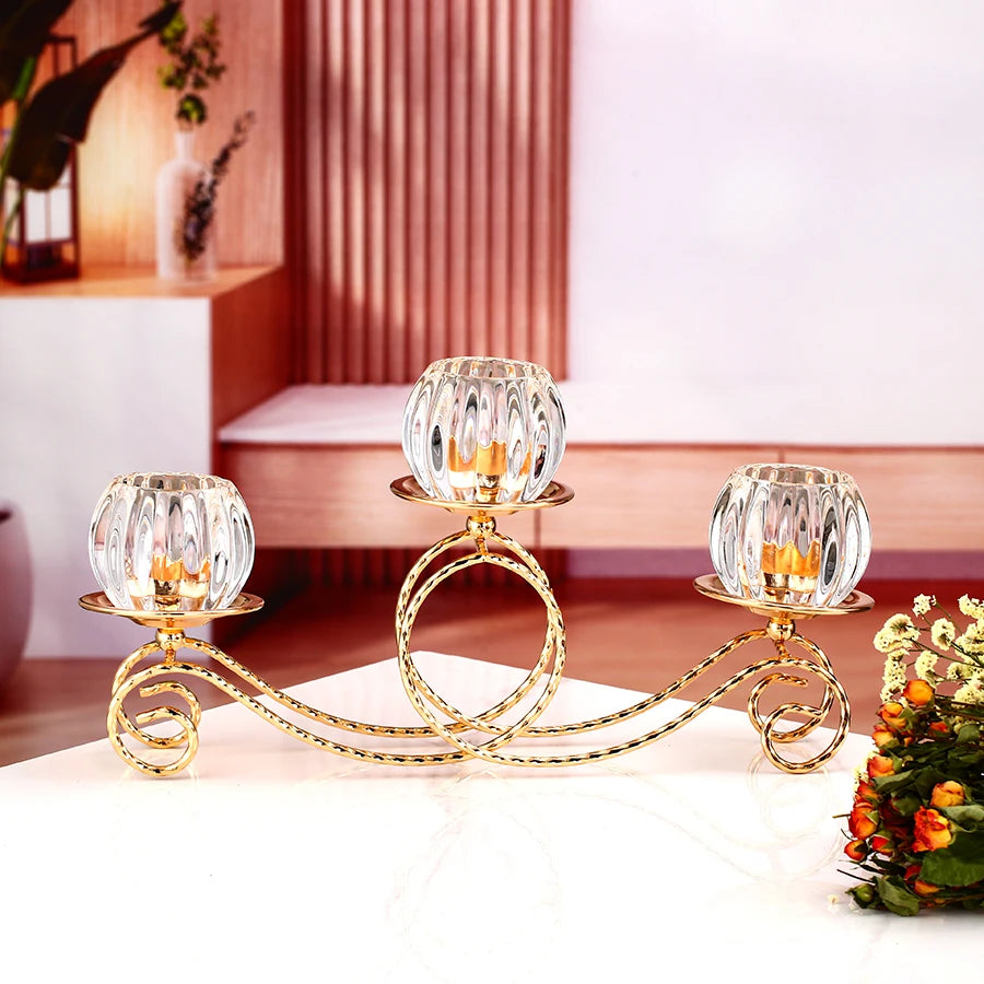 1pc 3 Arms Golden Metal Candle Holder Votive Candle Holder Candelabra, Vintage Candlestick for Table Centerpiece Wedding