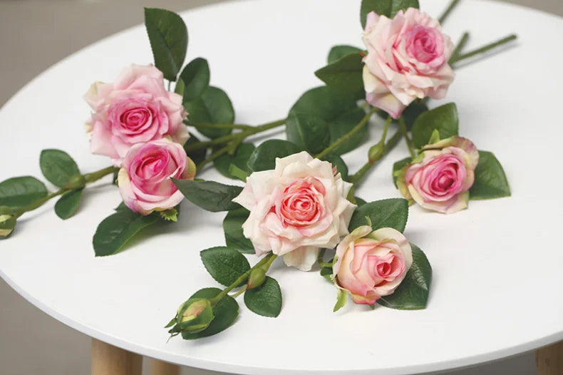 3 Heads High Quality Rose Fake Flowers Artificial Hand Feel Mosturizing Flowers Plants Home Living Room Office Party Decoration