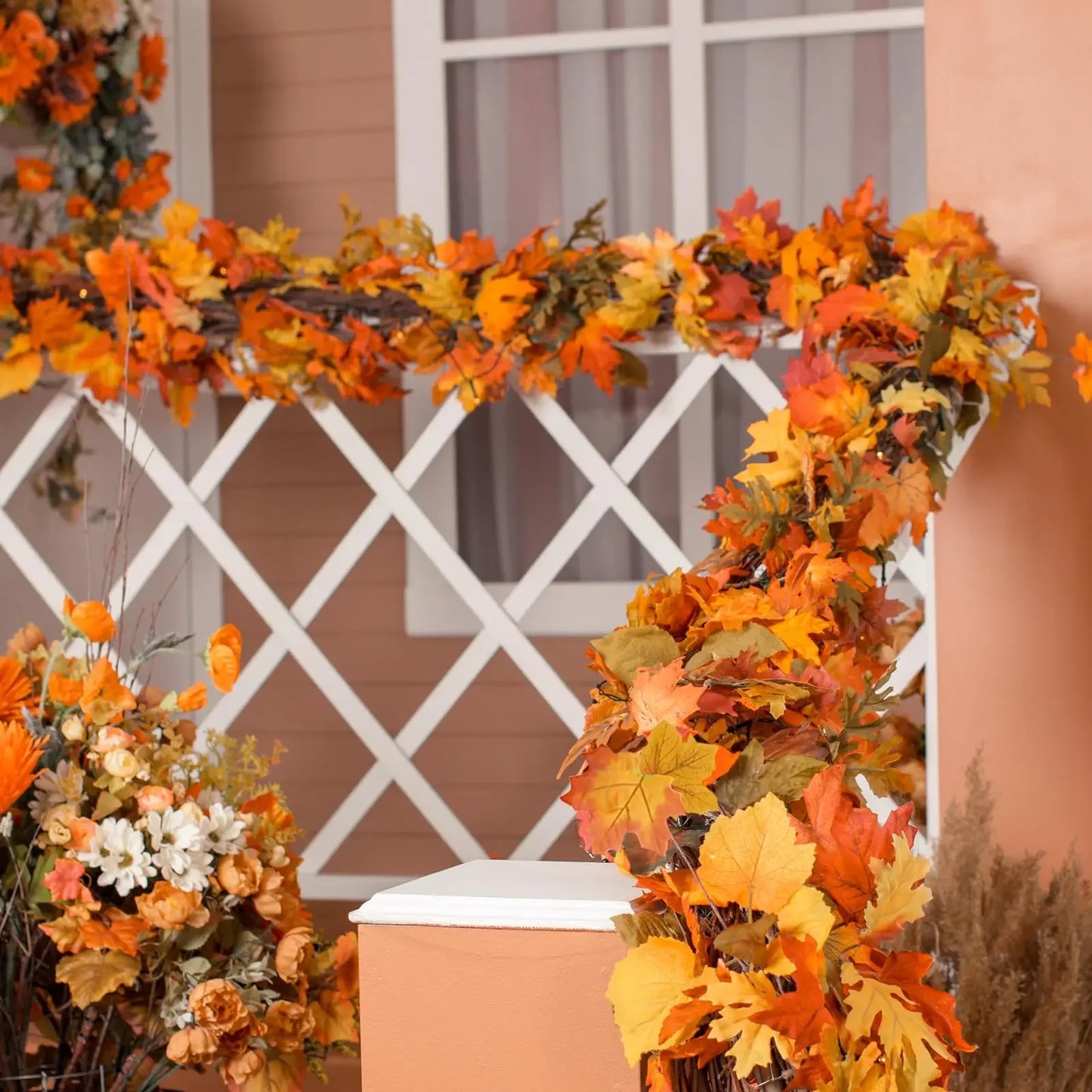 200cm Artificial Fall Maple Leaf Garland Autumn Leaves Fake Plant Garland for Festival Wedding Halloween Thanksgiving Room Decor