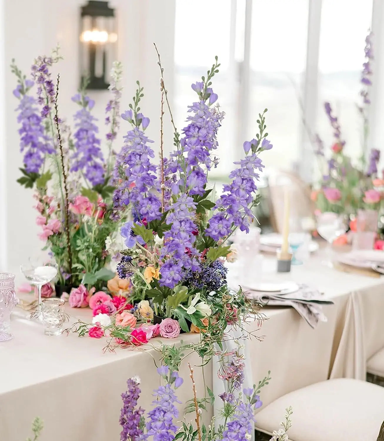 YeeNanee 6pcs Blue Delphinium Artificial Flowers Long Stem Larkspur for Wedding Centerpieces Floral Arrangements Home Vase Decor
