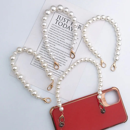 Creative Simple White Pearl Mobile Phone Chain Lanyard For Women Girls Anti-Drop Phone Case Chain Charm Jewelry Accessories