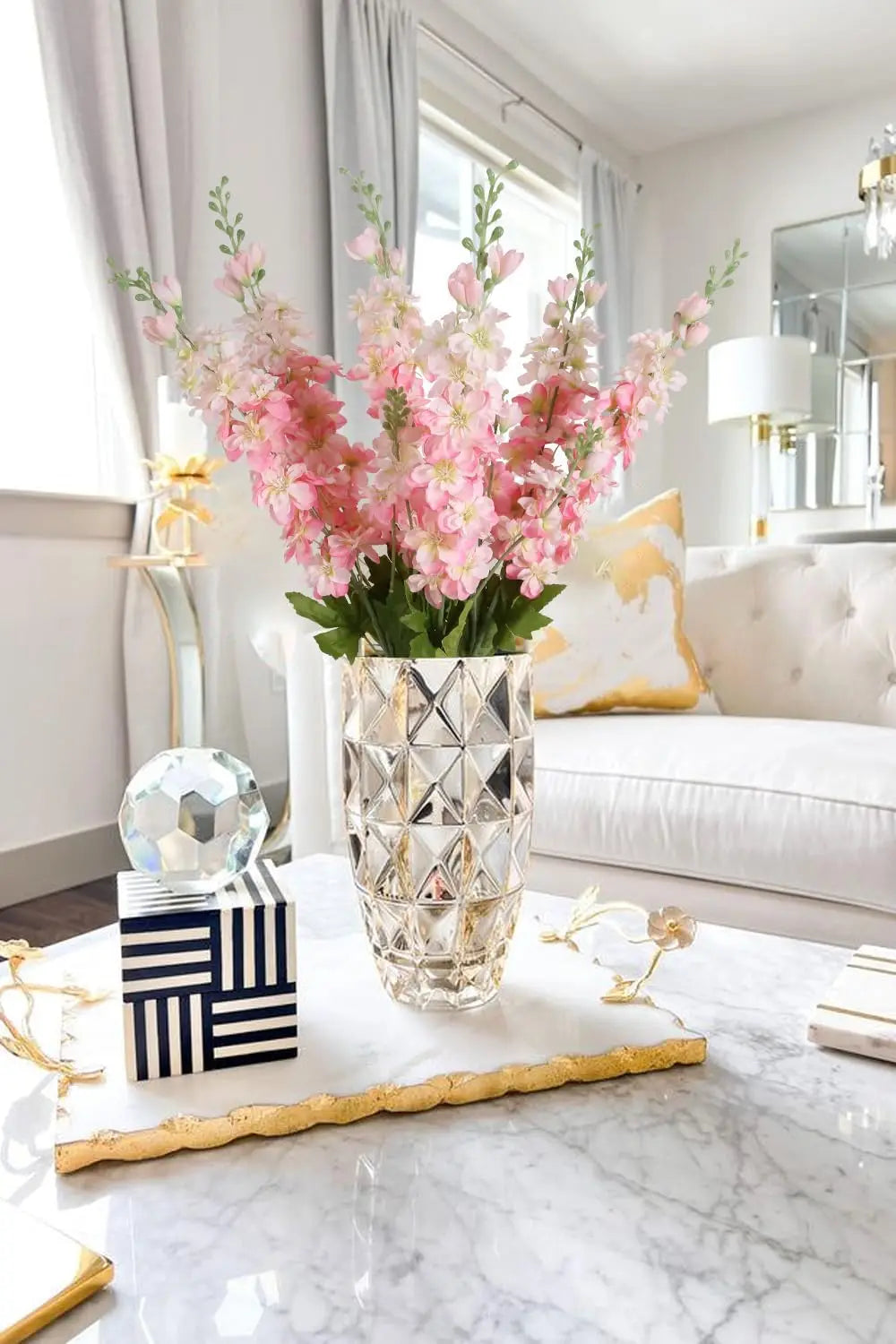 YeeNanee 6pcs Blue Delphinium Artificial Flowers Long Stem Larkspur for Wedding Centerpieces Floral Arrangements Home Vase Decor