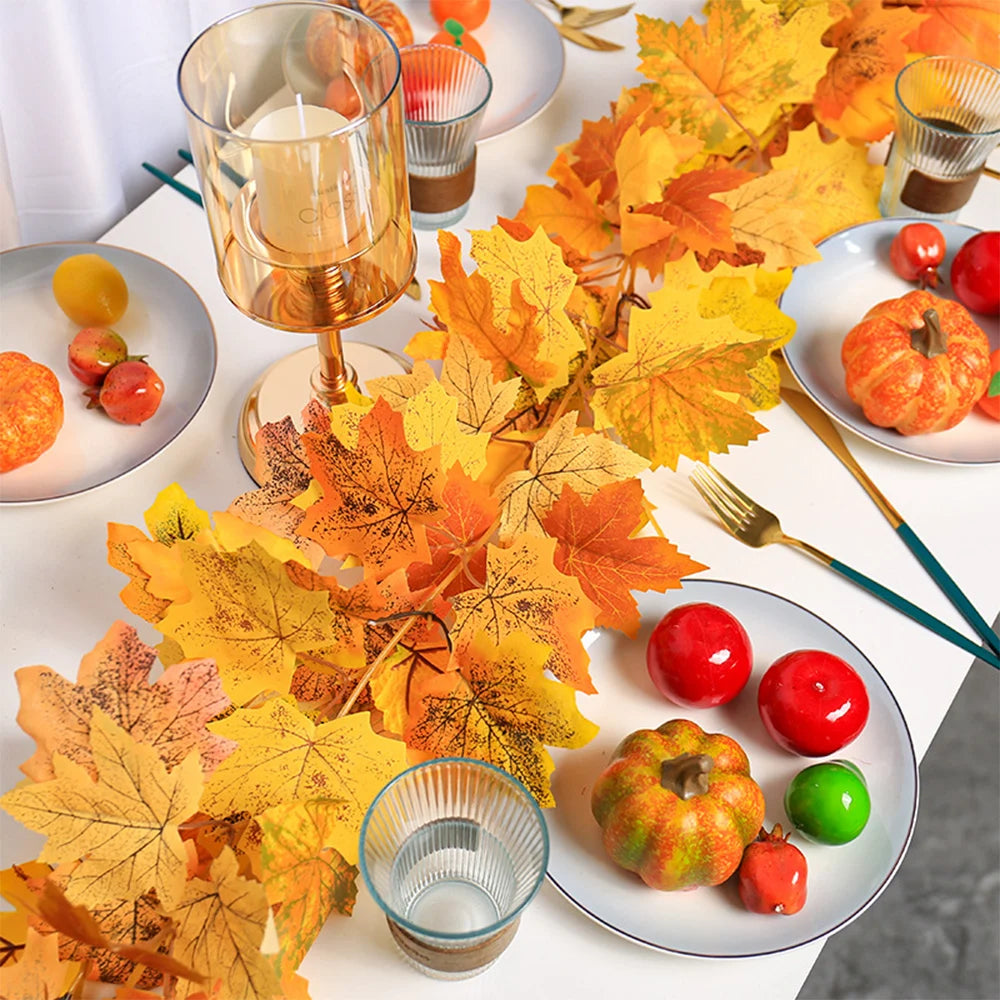 200cm Artificial Fall Maple Leaf Garland Autumn Leaves Fake Plant Garland for Festival Wedding Halloween Thanksgiving Room Decor