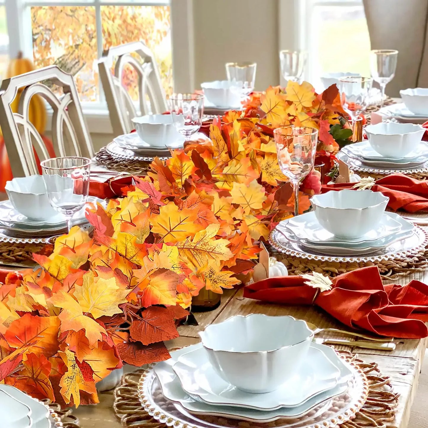 200cm Artificial Fall Maple Leaf Garland Autumn Leaves Fake Plant Garland for Festival Wedding Halloween Thanksgiving Room Decor