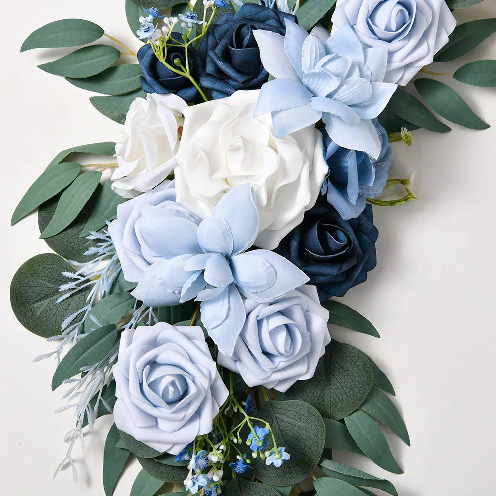 Yannew Artificial Wedding Arch Flowers Kit Boho Dusty Rose Blue Eucalyptus Garland Drapes for Wedding Decorations Welcome Sign