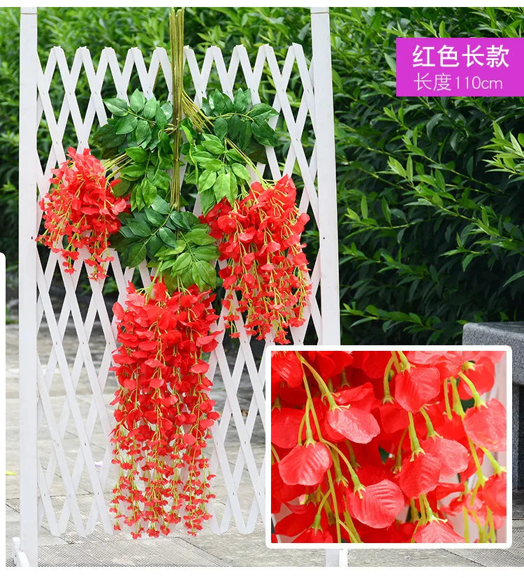 12pcs Wisteria Artificial Flowers Vine Wreath Wedding Arch Decoration Leaf Rattan Trailing Silk Flower Ivy Wall Decor Plants