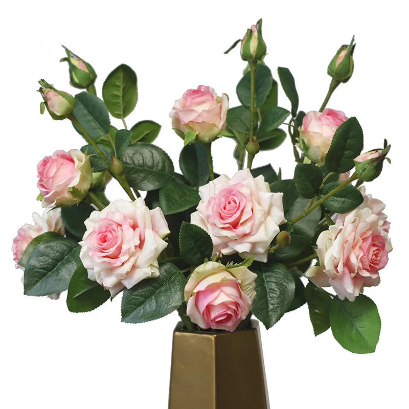 3 Heads High Quality Rose Fake Flowers Artificial Hand Feel Mosturizing Flowers Plants Home Living Room Office Party Decoration