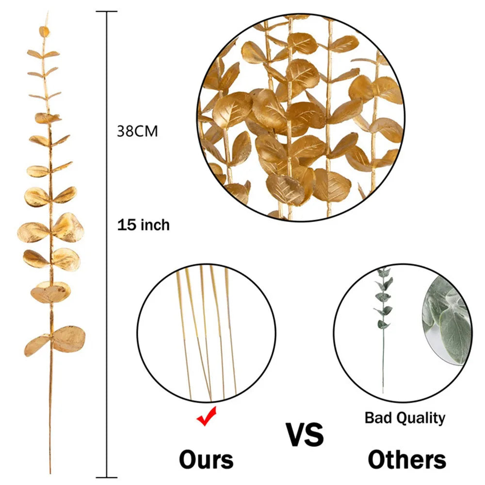 5pcs/Lot Artificial Gold Eucalyptus Branch Stem Artificial Plants for Home Wedding Flower Arrangement Greenery Decoration