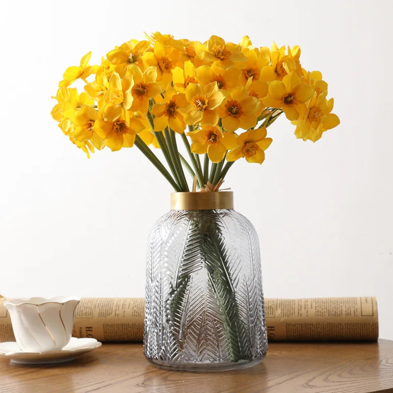 6Pcs/bunch White Artificial Narcissus Flower Bouquet Home Garden Desktop Decoration Floral Party Wedding Bridal Fake Flowers