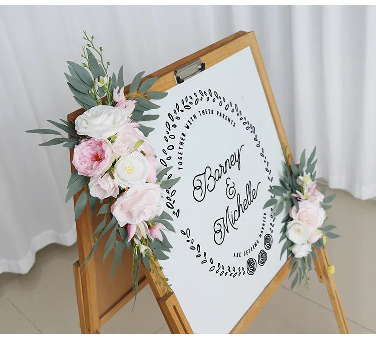 Yannew Artificial Wedding Arch Flowers Kit Boho Dusty Rose Blue Eucalyptus Garland Drapes for Wedding Decorations Welcome Sign