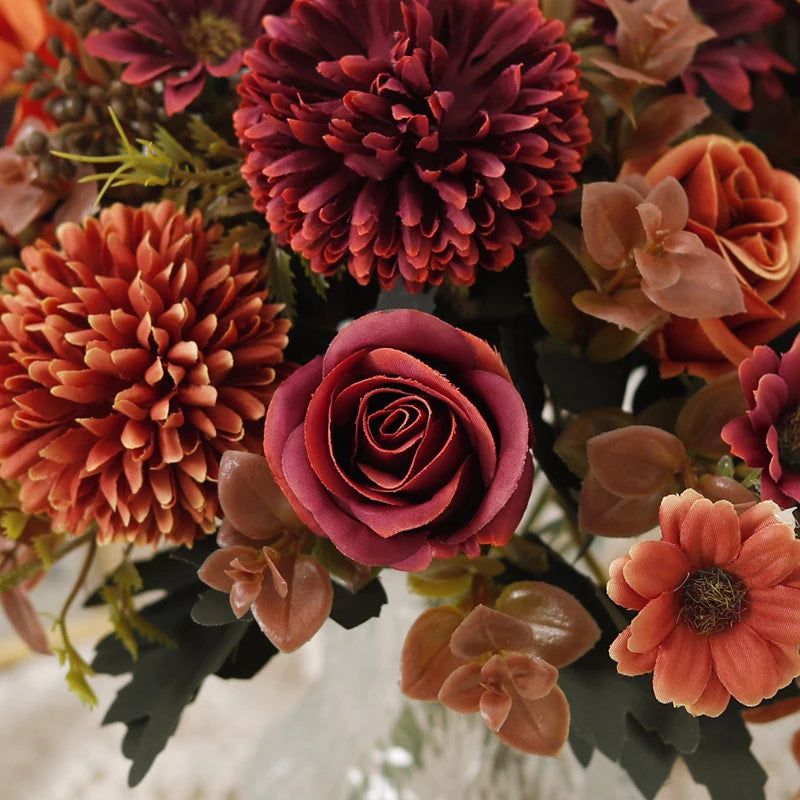 Rose Artificial Dandelion Flowers Bridal Bouquet Fake Floral Garden Wedding Party Living Room Home Table Autumn Christmas Decor