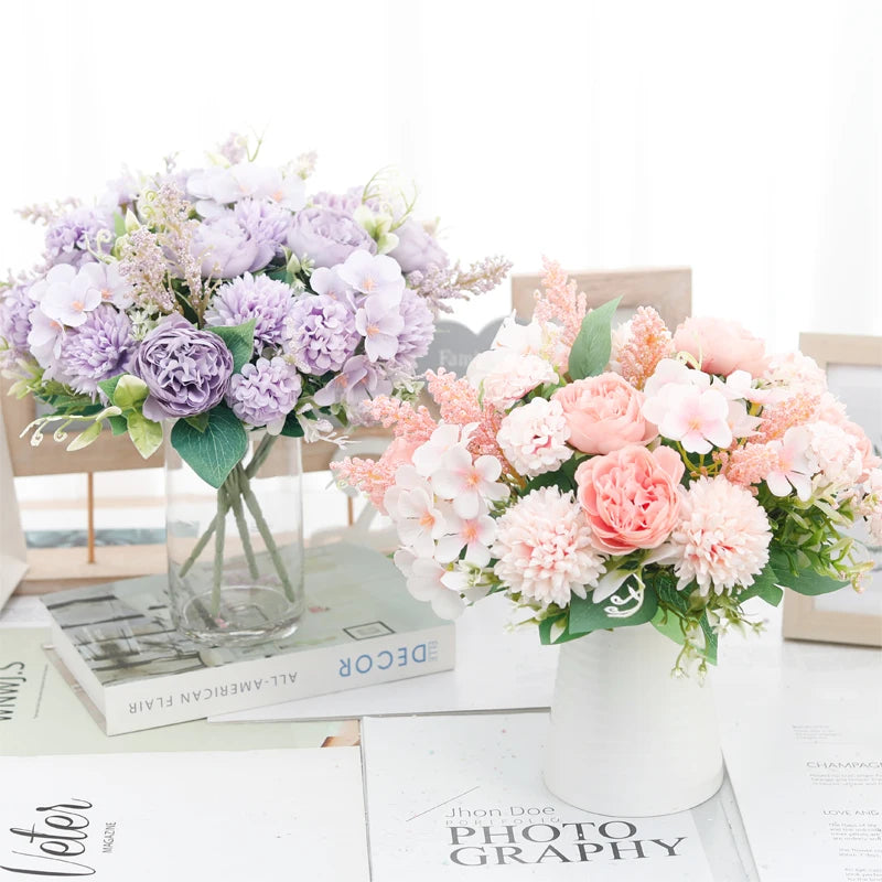 Artificial Flowers Pink Silk Bride Bouquets Peony Wedding Supplies Home Room Garden Decoration Fake Floral Valentine's Day Gifts