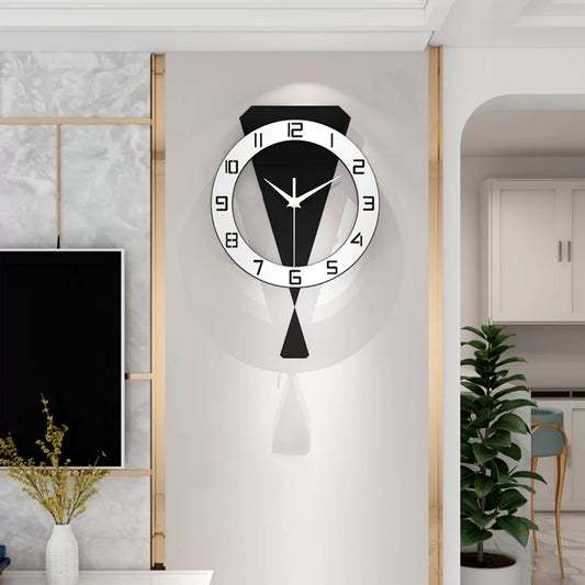 "Chic Decor Clock" Acrylic Silent Wall Clock with Pendulum, No Drilling, Battery Operated for Bedroom and Living Room Decoration
