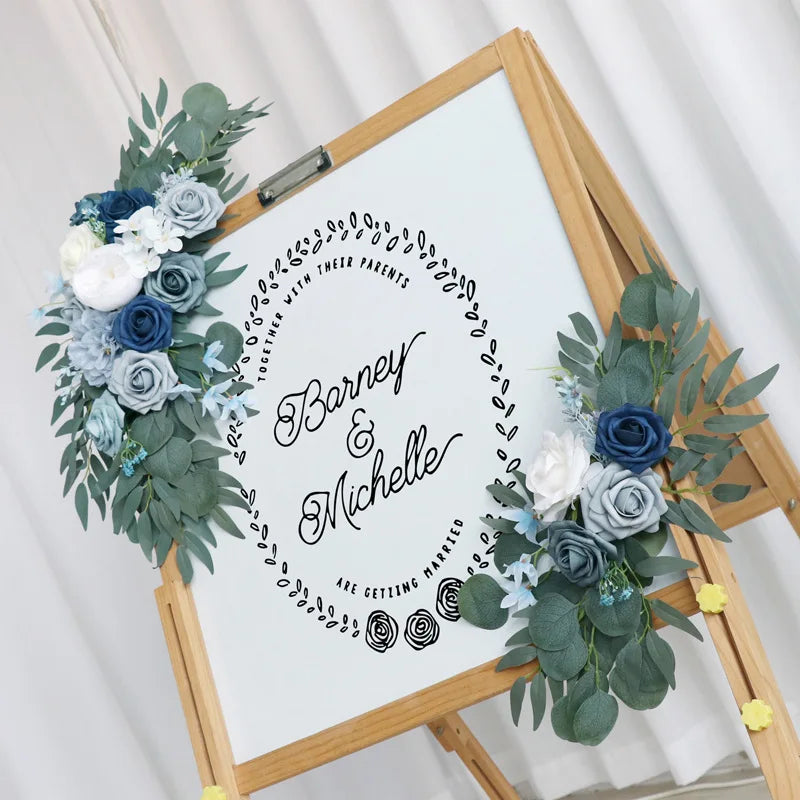 Yannew Artificial Wedding Arch Flowers Kit Boho Dusty Rose Blue Eucalyptus Garland Drapes for Wedding Decorations Welcome Sign