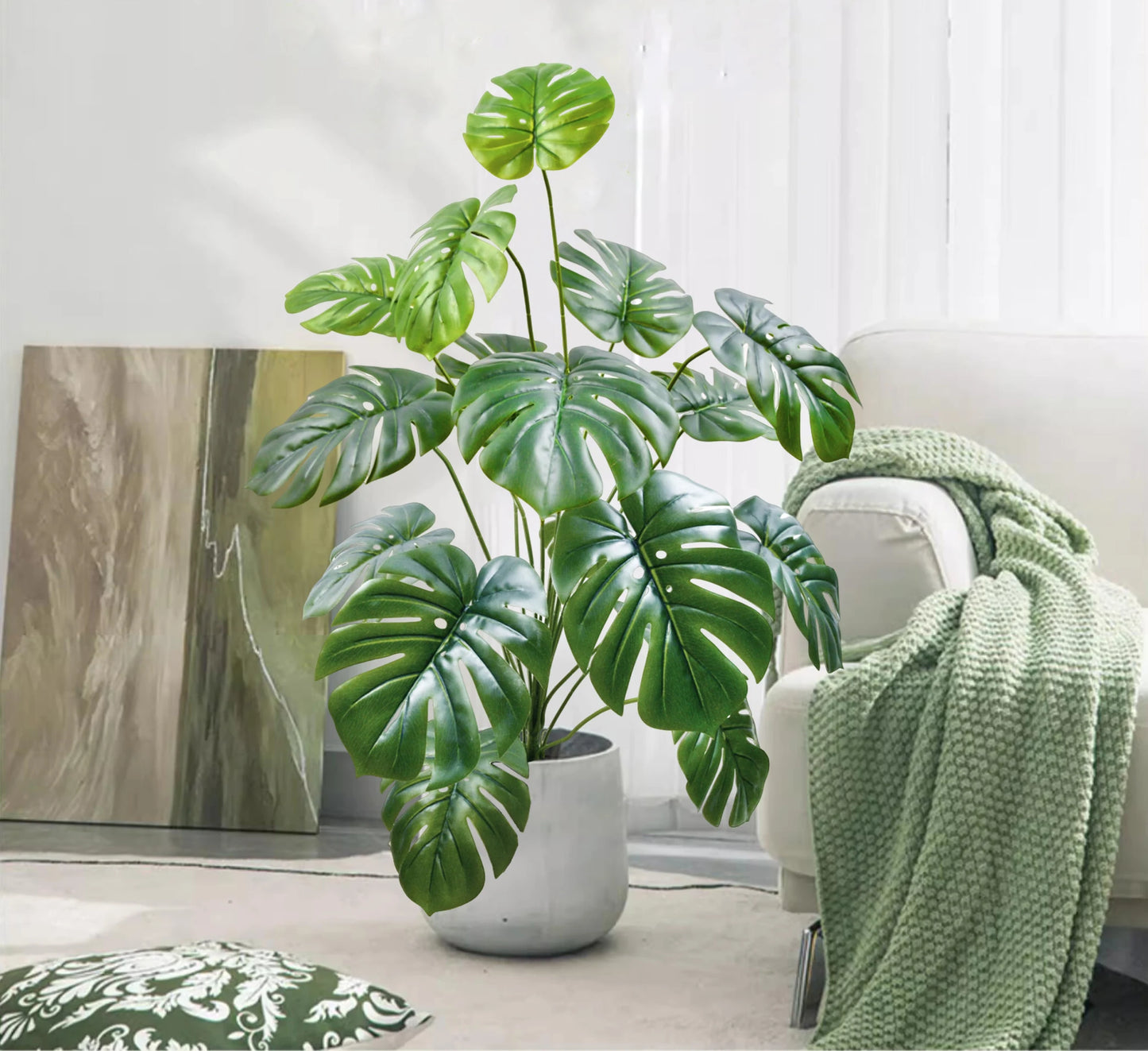 100 cm/39.4 inches Artificial Monstera deliciosa Pothos Alocasia Leaf Fake Plant Ornamental Festive Home Office Decoration