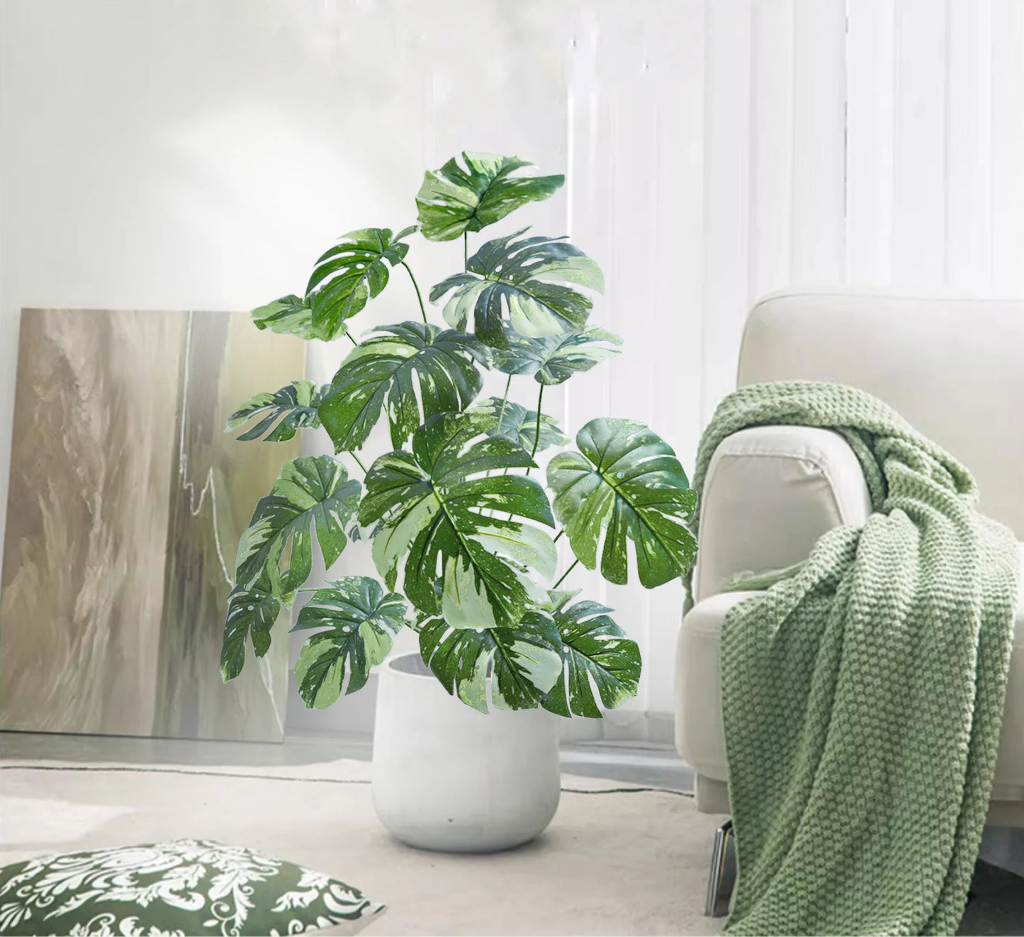 100 cm/39.4 inches Artificial Monstera deliciosa Pothos Alocasia Leaf Fake Plant Ornamental Festive Home Office Decoration