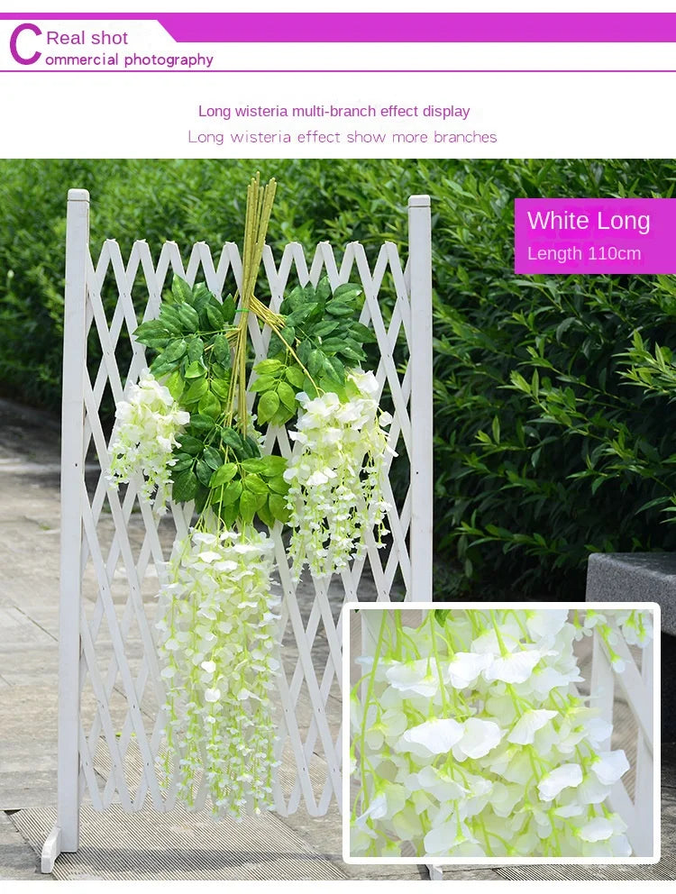 12pcs Wisteria Artificial Flowers Vine Wreath Wedding Arch Decoration Leaf Rattan Trailing Silk Flower Ivy Wall Decor Plants