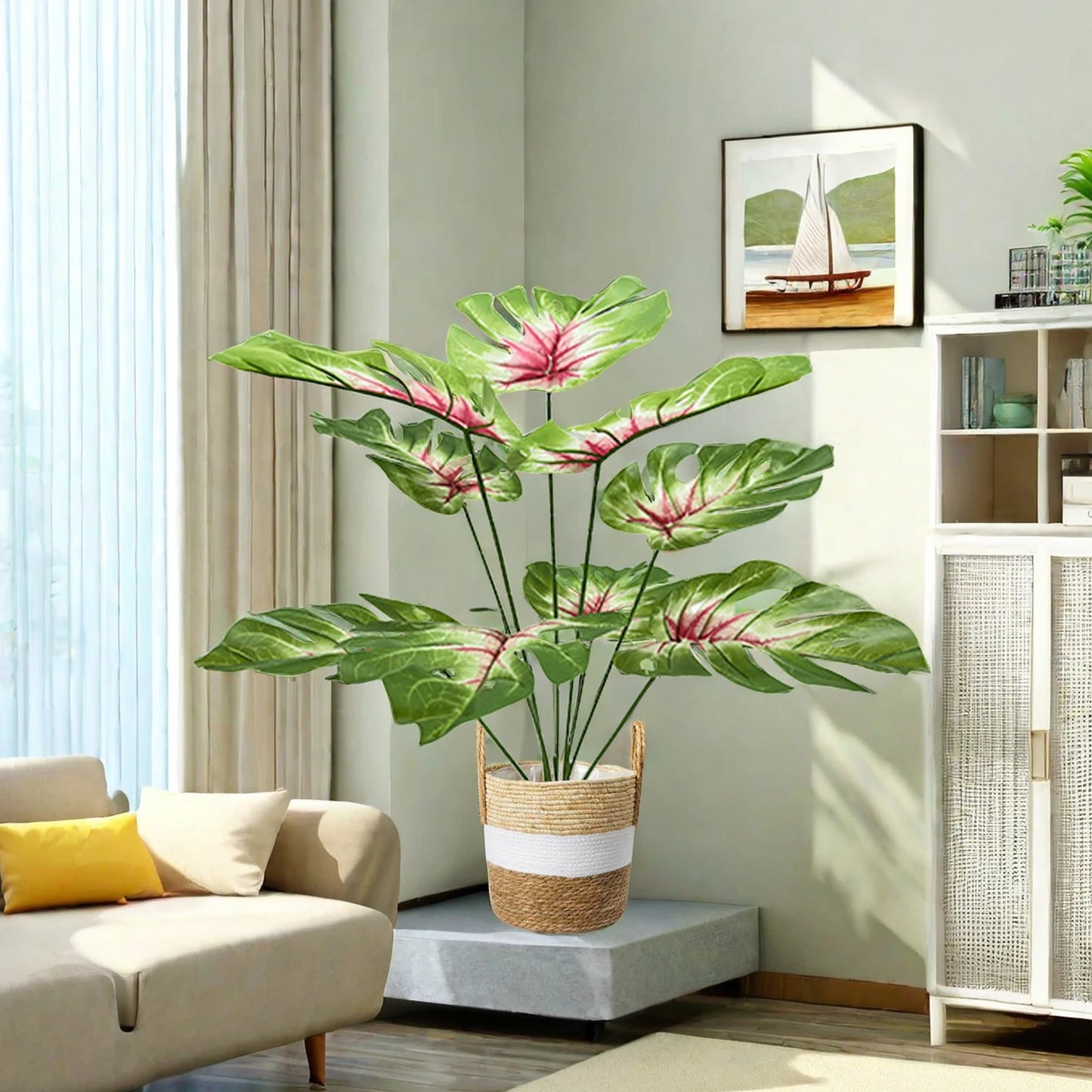 65/100cm Monstera Plant Plastic Leaf faux plant branch realistic leaves Ornamental indoor Artificial Plant for Home Office Decor