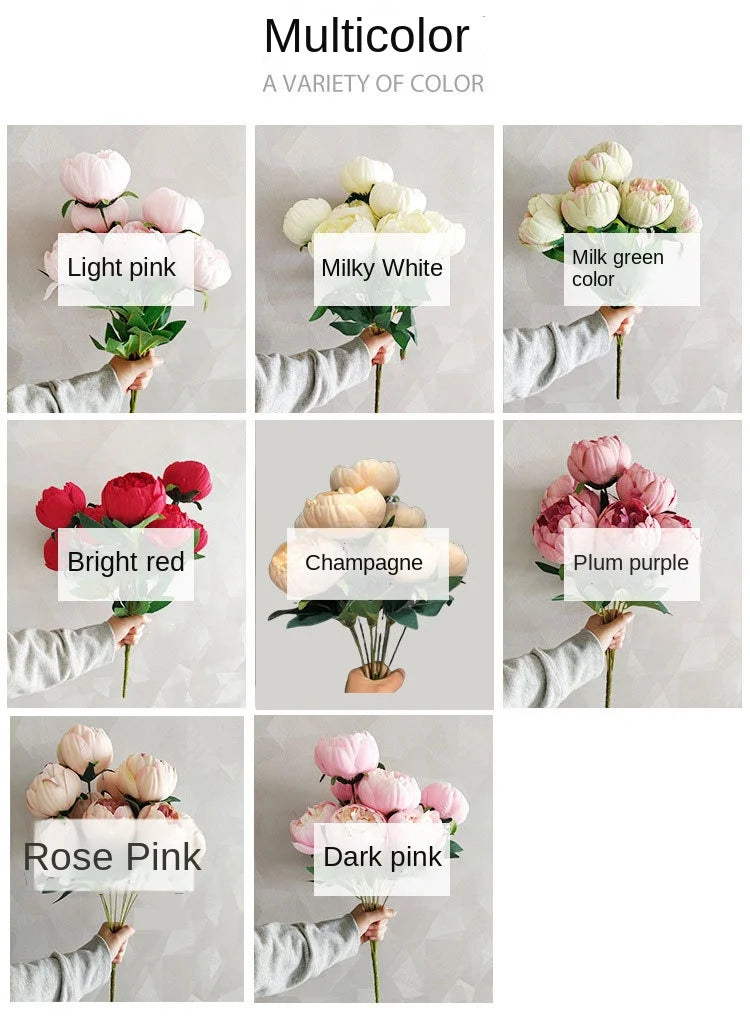 Simulation 10 Core-spun Peony Bouquets for Home Living Room Dining Table Wedding Decoration Fake Artificial Flowers High Quality