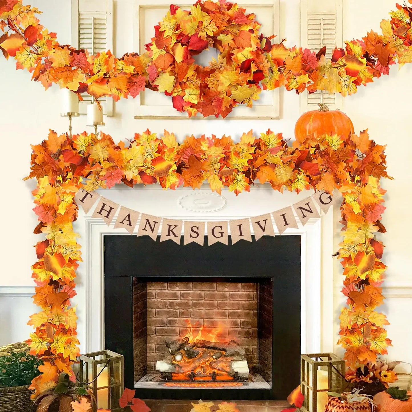 200cm Artificial Fall Maple Leaf Garland Autumn Leaves Fake Plant Garland for Festival Wedding Halloween Thanksgiving Room Decor