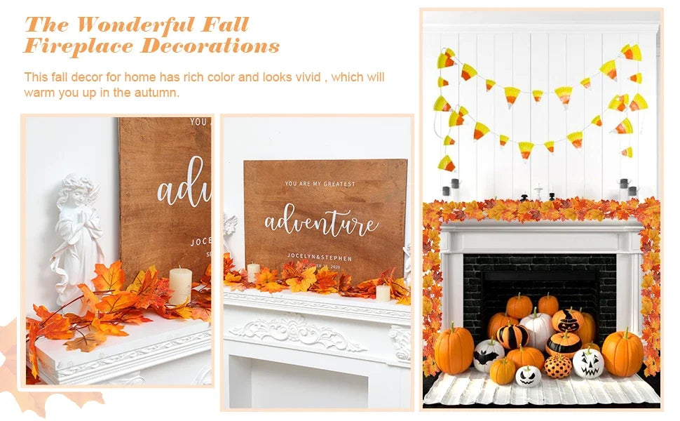200cm Artificial Fall Maple Leaf Garland Autumn Leaves Fake Plant Garland for Festival Wedding Halloween Thanksgiving Room Decor