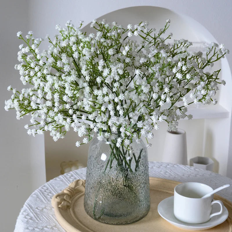 90Heads 52cm White Artificial Flowers Wedding DIY Bouquet Decoration Arrangement Plastic Babies Breath Fake Flower Home Decor