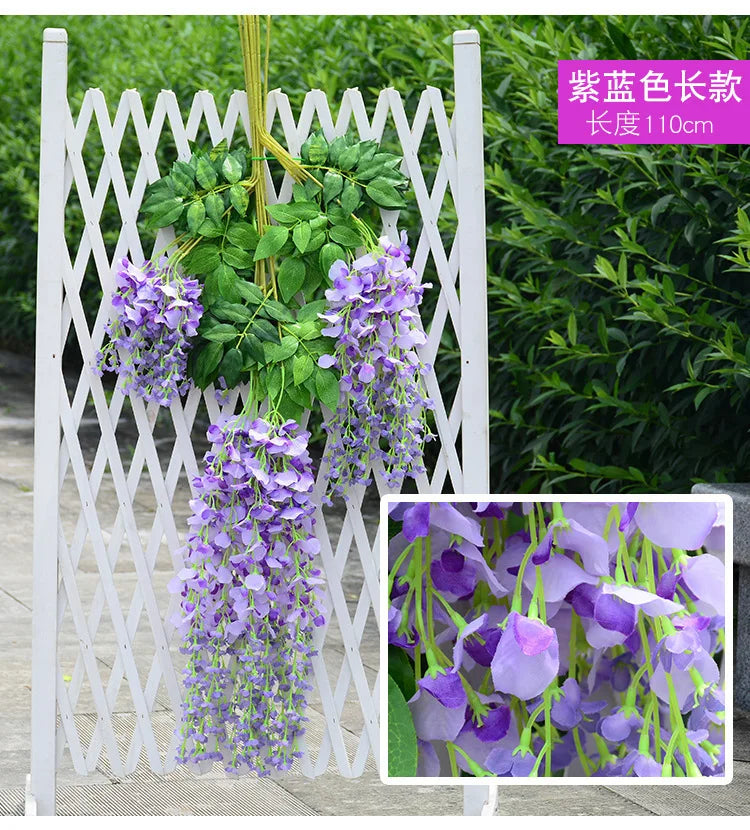 12pcs Wisteria Artificial Flowers Vine Wreath Wedding Arch Decoration Leaf Rattan Trailing Silk Flower Ivy Wall Decor Plants