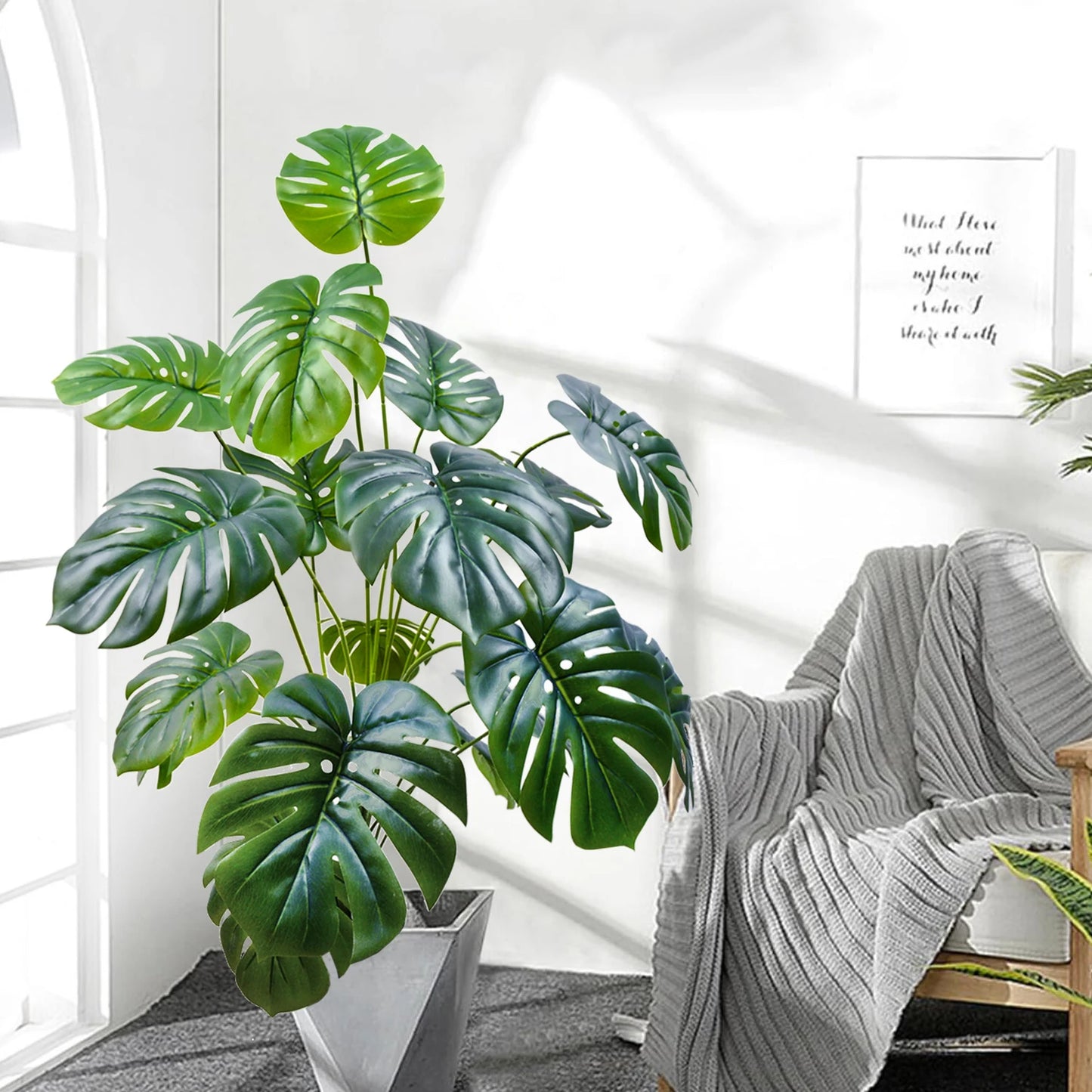 100 cm/39.4 inches Artificial Monstera deliciosa Pothos Alocasia Leaf Fake Plant Ornamental Festive Home Office Decoration