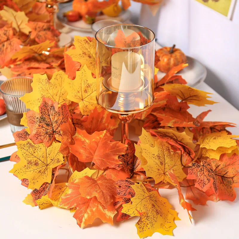 200cm Artificial Fall Maple Leaf Garland Autumn Leaves Fake Plant Garland for Festival Wedding Halloween Thanksgiving Room Decor